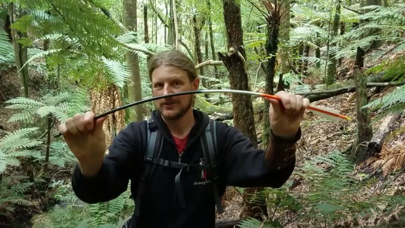 Archery PArk NZ - Markus demonstrating flex test on a carbon arrow.