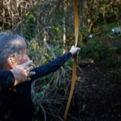 Arrow shot from a longbow in mid-flight at Archery Park Nelson